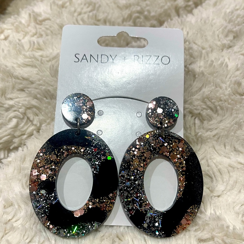 Black Silver Gold and Rose Gold Resin Earrings
